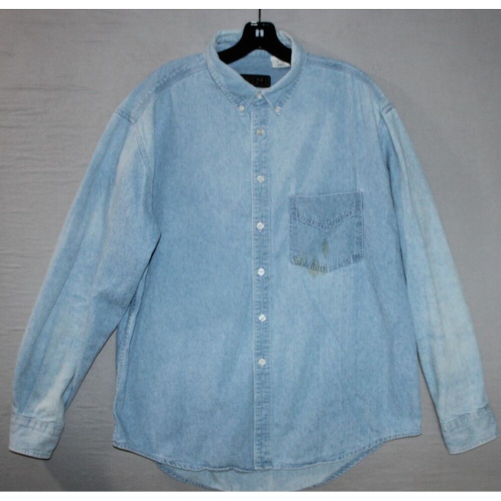 Bogari Studio Shirt Men's Large Blue Denim Long Sleeve Button Up Workwear